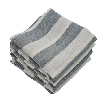 MARC OLIVER Grey White Ticking Stripe Stonewashed Pure Linen Napkin 50cm x 50cm - 4 pack **CLEARANCE**