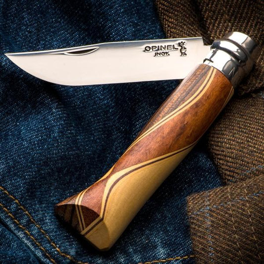 OPINEL N08 Chaperon Folding Knife - Fine Marquetry Handle
