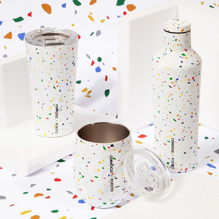CORKCICLE x POKETO Stainless Steel Insulated Stemless Glass 12oz (355ml) - White Terrazzo **CLEARANCE**