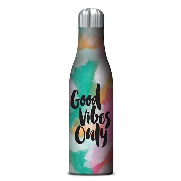 Insulated Water Bottle multi coloured with text: Good Vibes Only: