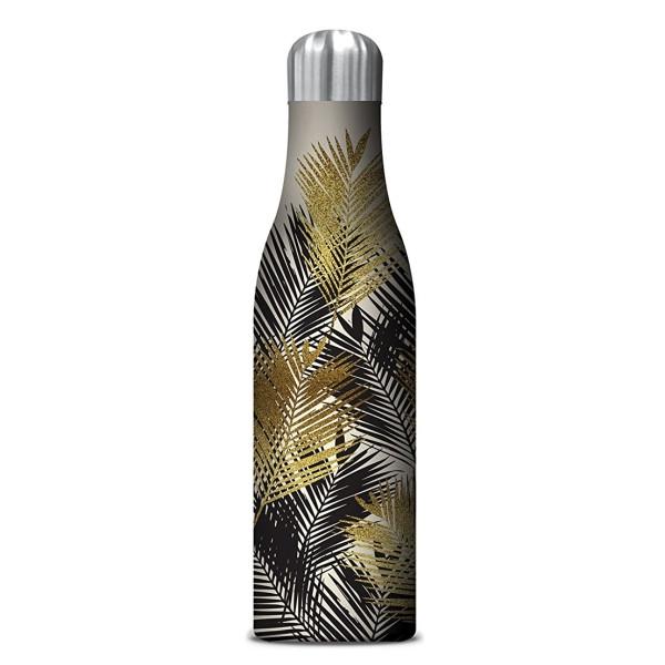 Insulated Drink Bottle with black and gold palm leaves
