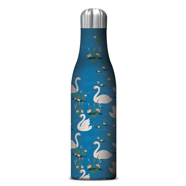 Insulated Drink Bottle Blue with White Swans