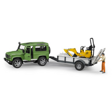 Load image into Gallery viewer, BRUDER 1:16 Land Rover Defender With Trailer, JCB Excavator and Man