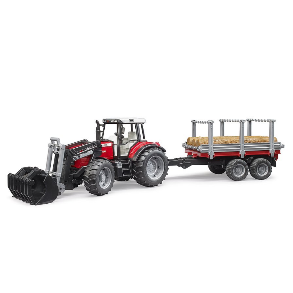 Load image into Gallery viewer, BRUDER 1:16 Massey Ferguson + Frontloader and Timber Trailer