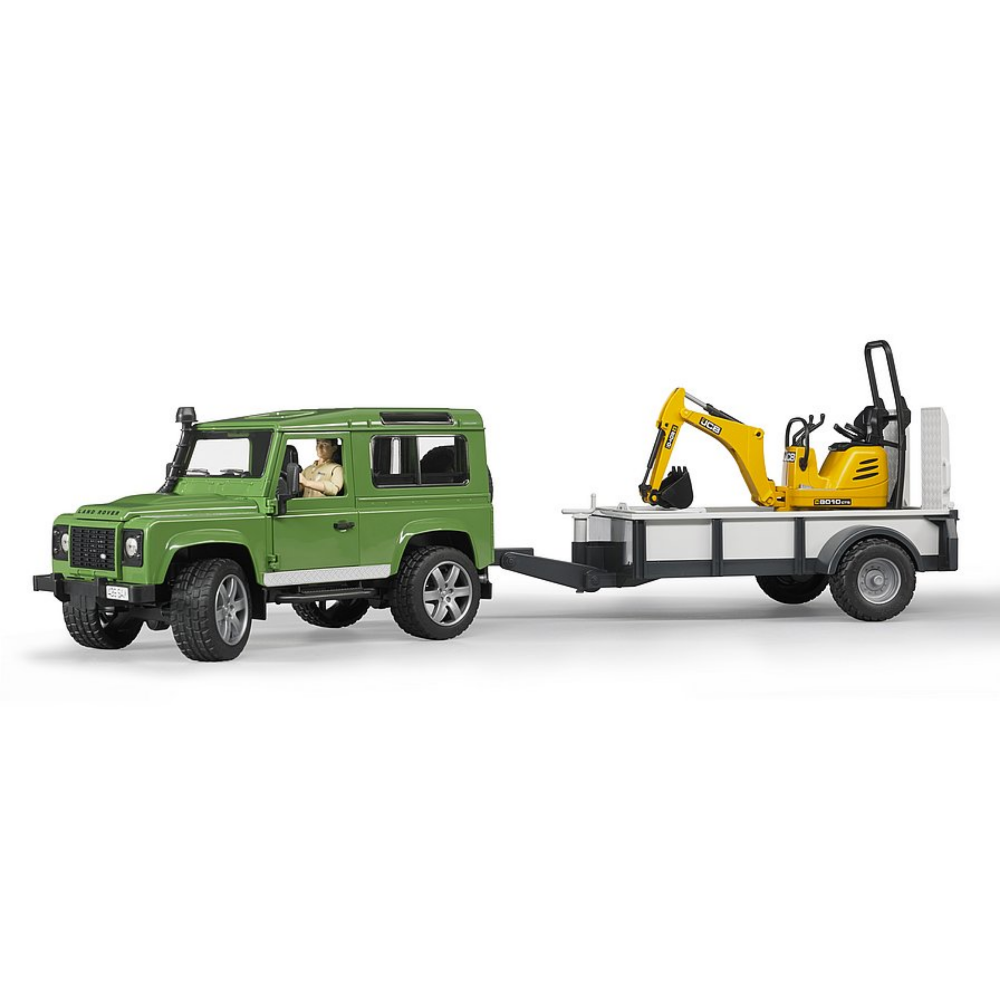 Load image into Gallery viewer, BRUDER 1:16 Land Rover Defender With Trailer, JCB Excavator and Man