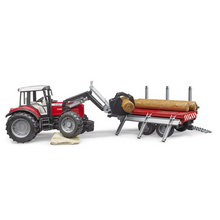 Load image into Gallery viewer, BRUDER 1:16 Massey Ferguson + Frontloader and Timber Trailer