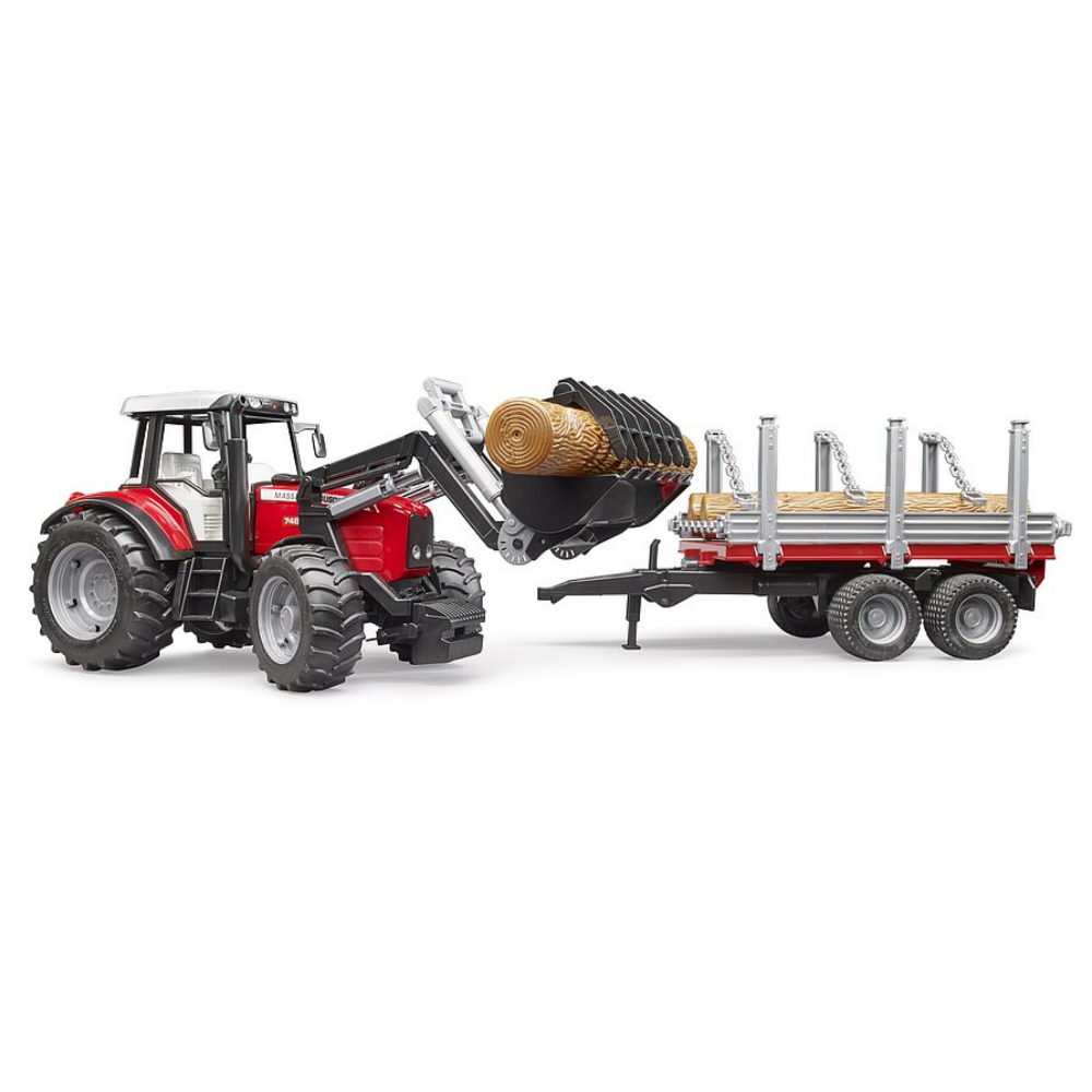 Load image into Gallery viewer, BRUDER 1:16 Massey Ferguson + Frontloader and Timber Trailer