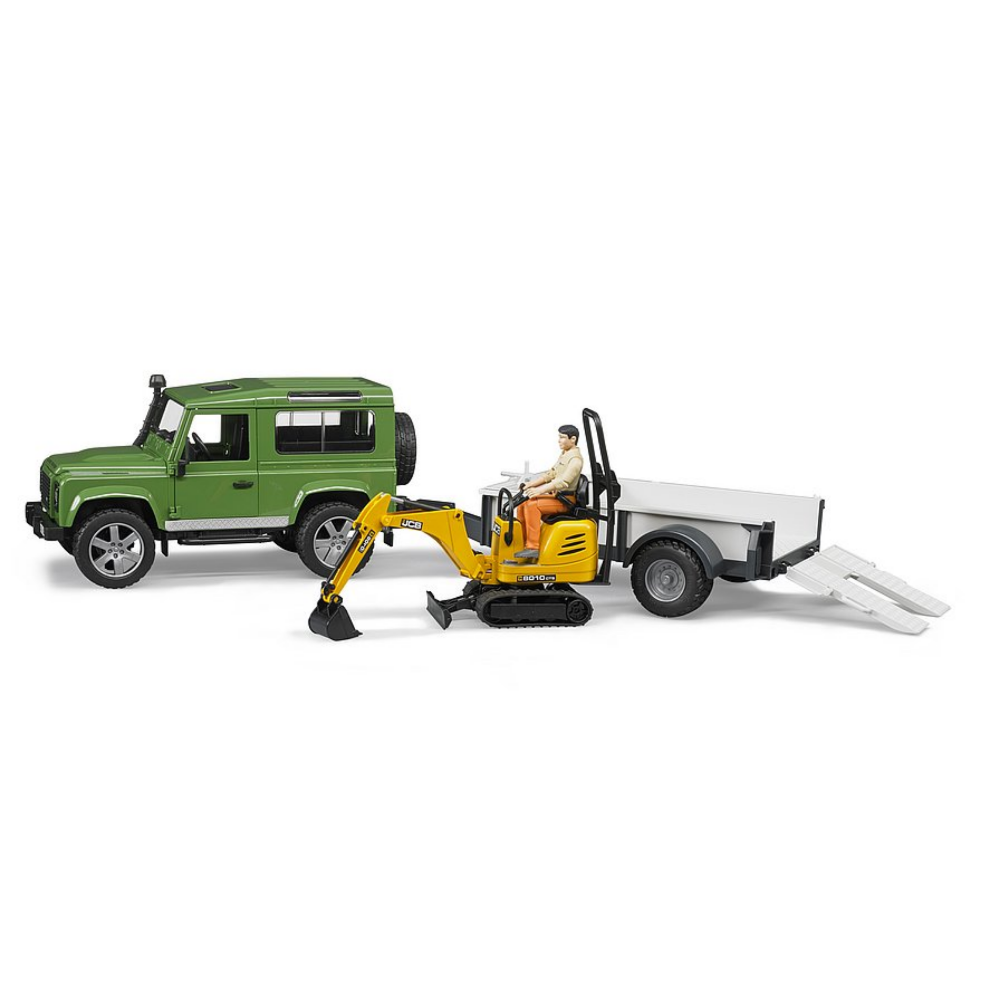 BRUDER 1:16 Land Rover Defender With Trailer, JCB Excavator and Man