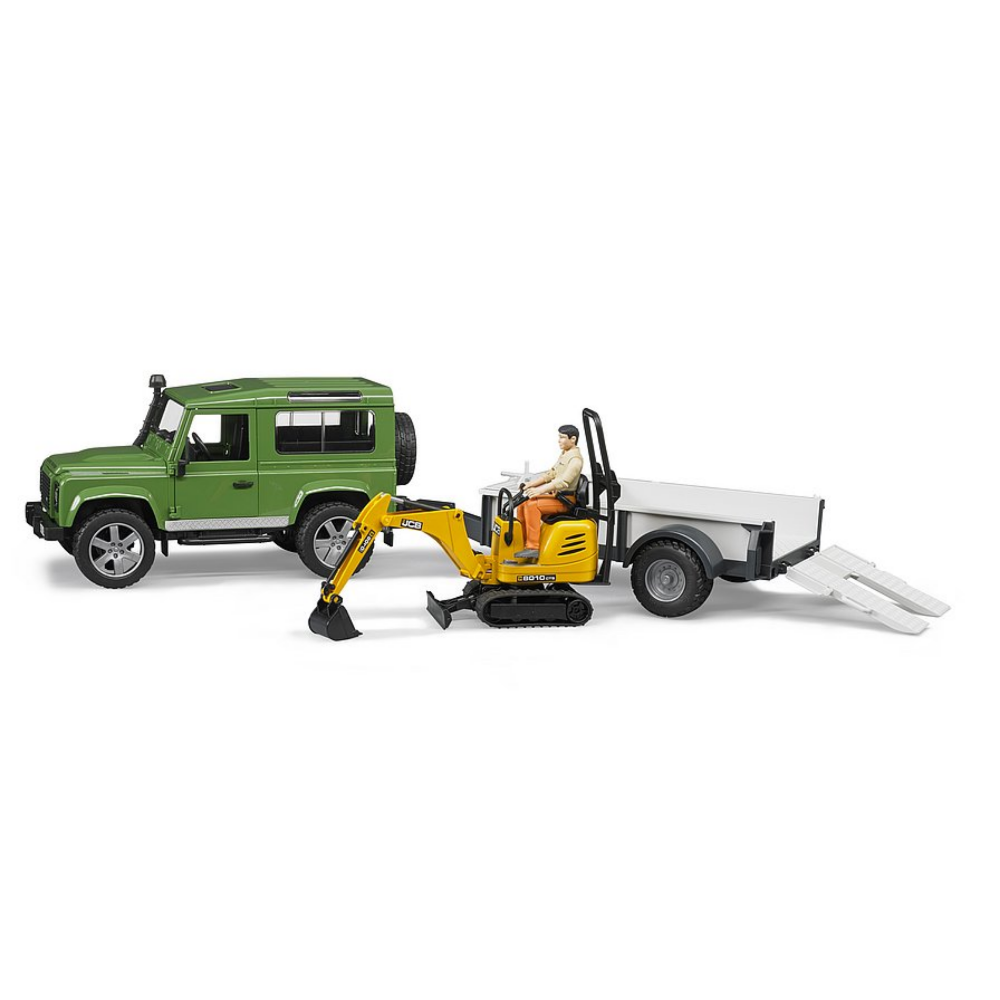 Load image into Gallery viewer, BRUDER 1:16 Land Rover Defender With Trailer, JCB Excavator and Man