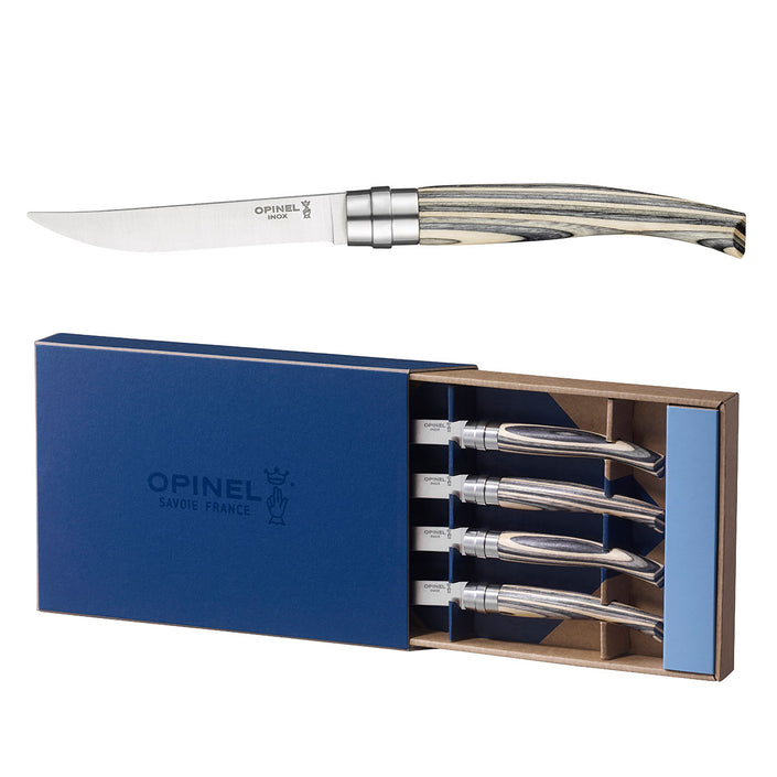 OPINEL Table Chic Box Set of 4 Steak Knives (Polished Blade) 10cm - Birchwood