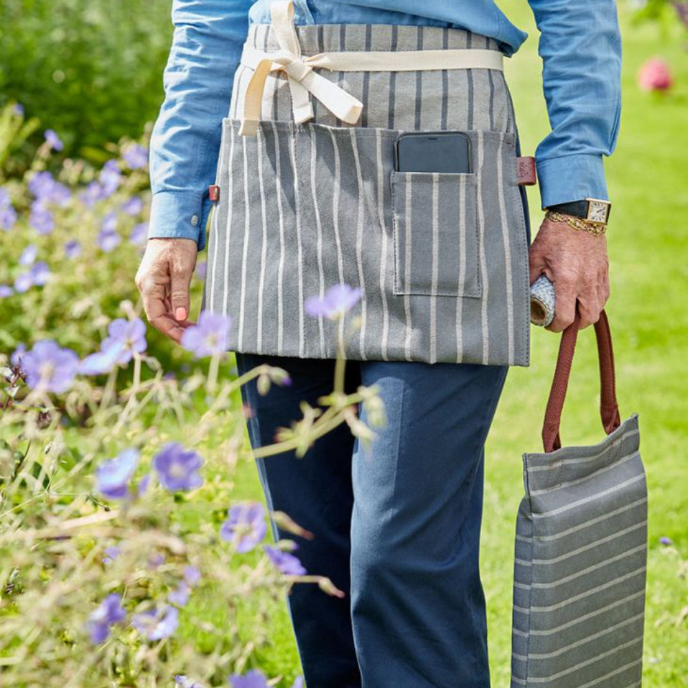 Load image into Gallery viewer, SOPHIE CONRAN &#39;Waist&#39; (Half) Apron - Grey Ticking Stripe