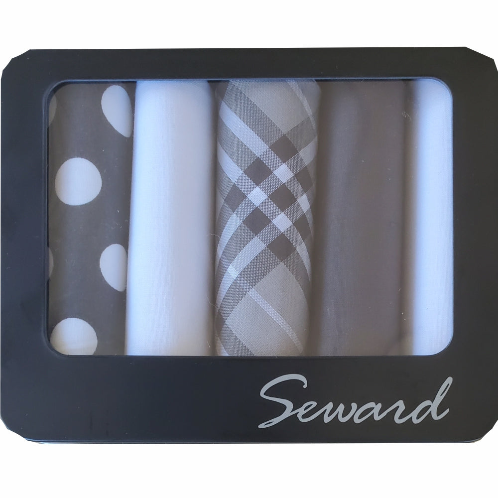 SEWARD Men's Executive Metal Boxed Handkerchiefs set of 5 - Monchrome