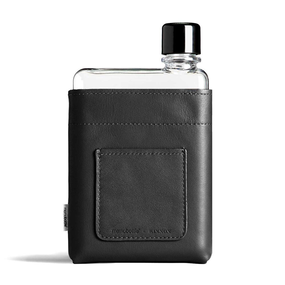 Load image into Gallery viewer, MEMOBOTTLE Leather Water Bottle Sleeve A6 - Black