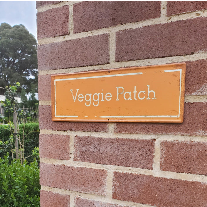 MARTHA'S VINEYARD Vintage Style Garden Sign - Veggie Patch - Orange